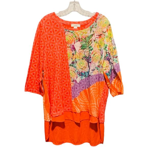 CJ BANKS Top 1X Mixed Print High Low Artsy Eclectic Boho Festival Art-to-Wear - Picture 1 of 8